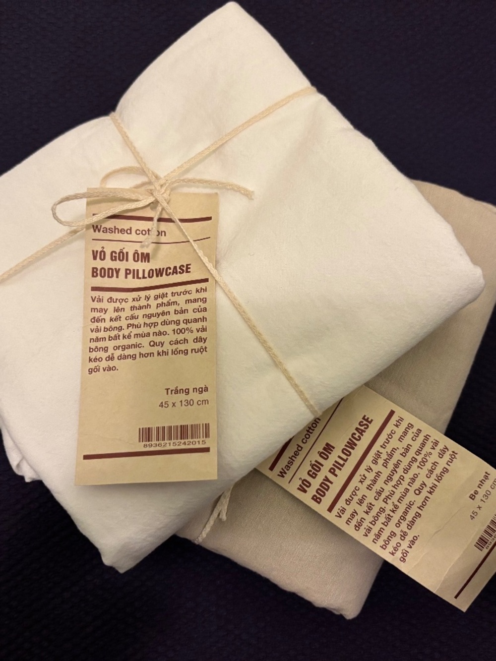 2 Muji body Pillowcases NWT / Off white & oat color/ (from Asia - check sizing)